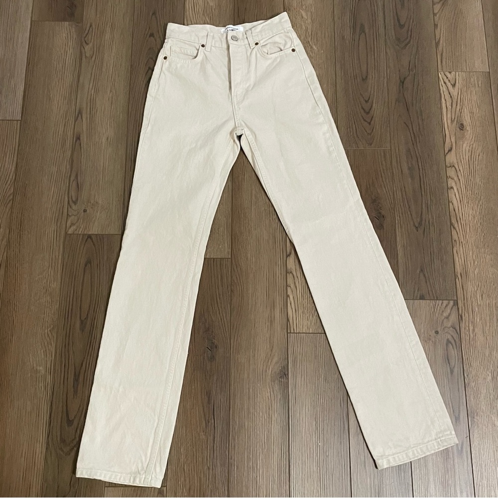 Reformation Cynthia High Rise Straight Long Jeans Almond color